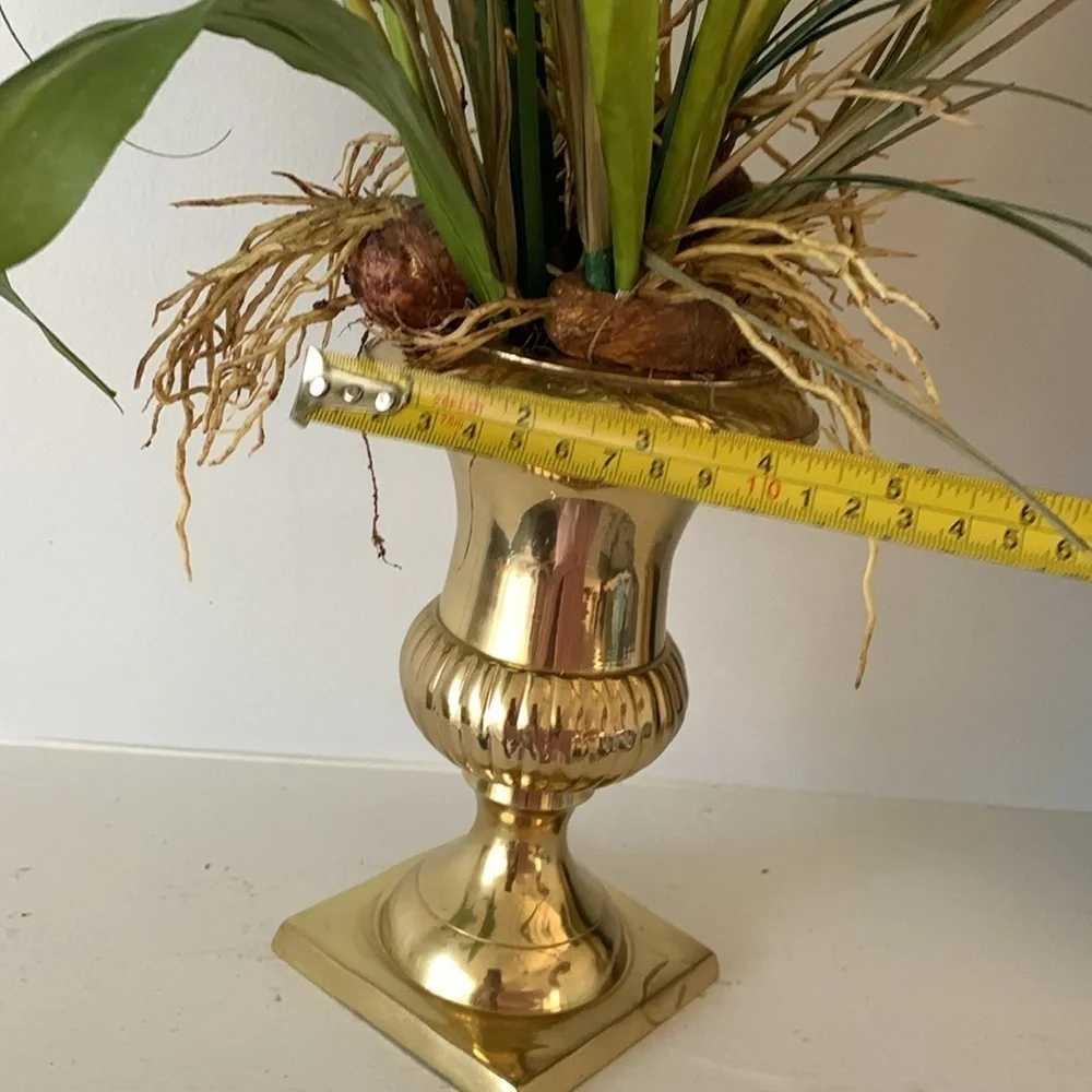 Brass pedestal vase calla Lilly arrangements dry‎ and faux greenery home decor